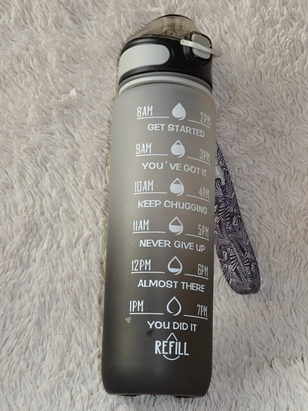 Enerbone 32 oz Motivational Drinking Water Bottle Ombre Gray Black, NWOT